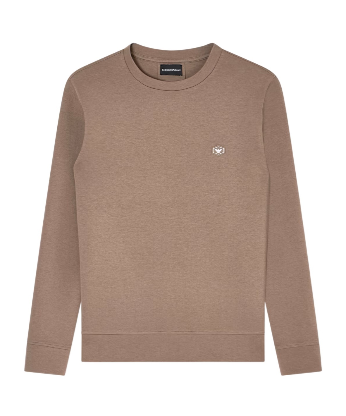 Emporio Armani Double-jersey Sweatshirt With Micro Logo Patch In Brown