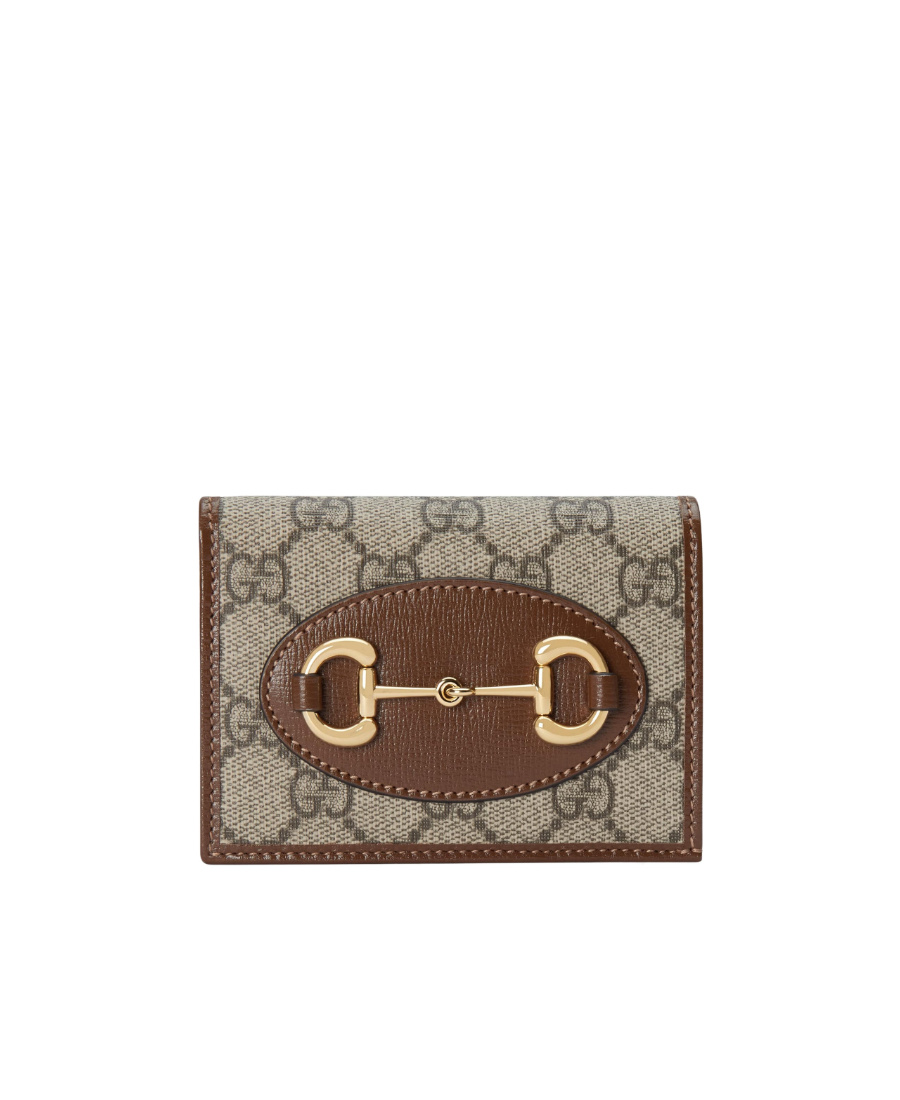 Gucci Compact Wallet With Signature Logo Pattern In Brown