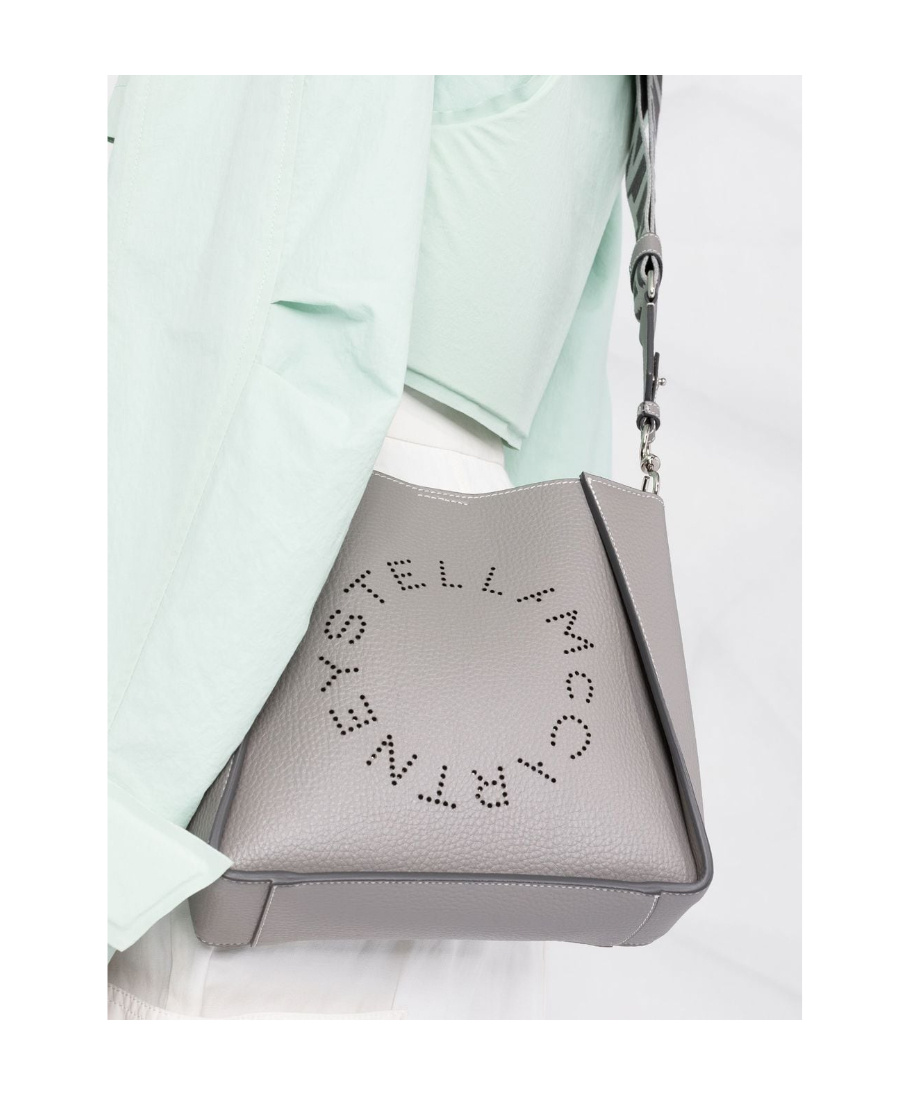 Stella Mccartney Logo Perforated Crossbody Bag In Gray