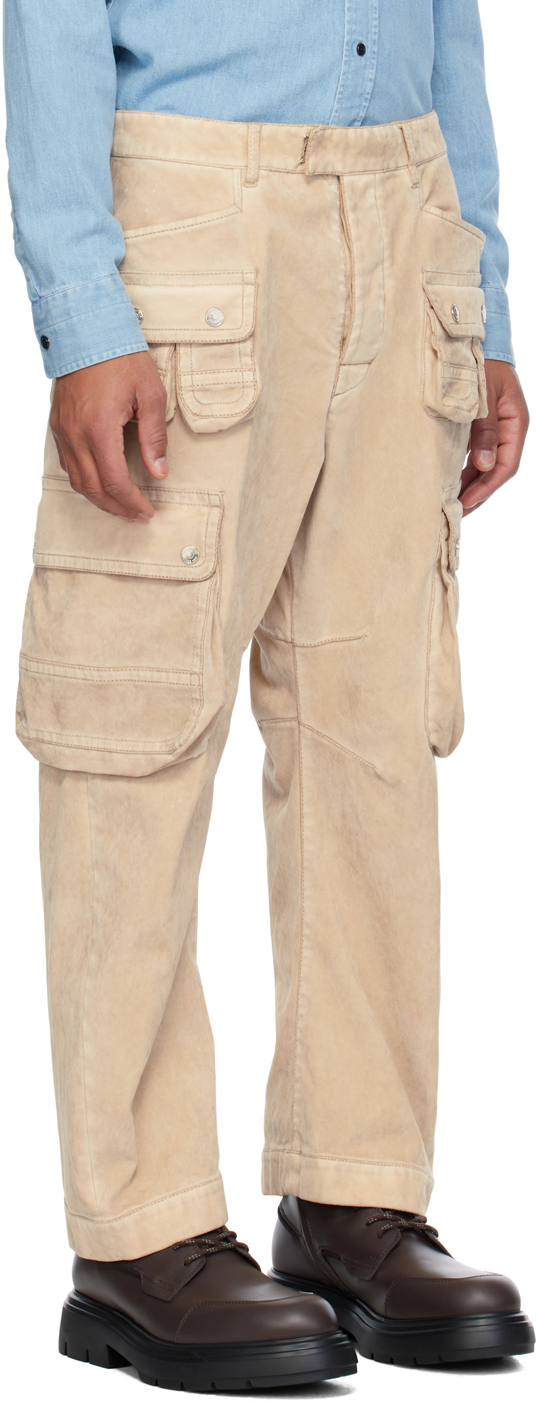 Dsquared2 Multi-pocket Cotton Twill Cargo Pants In Nude