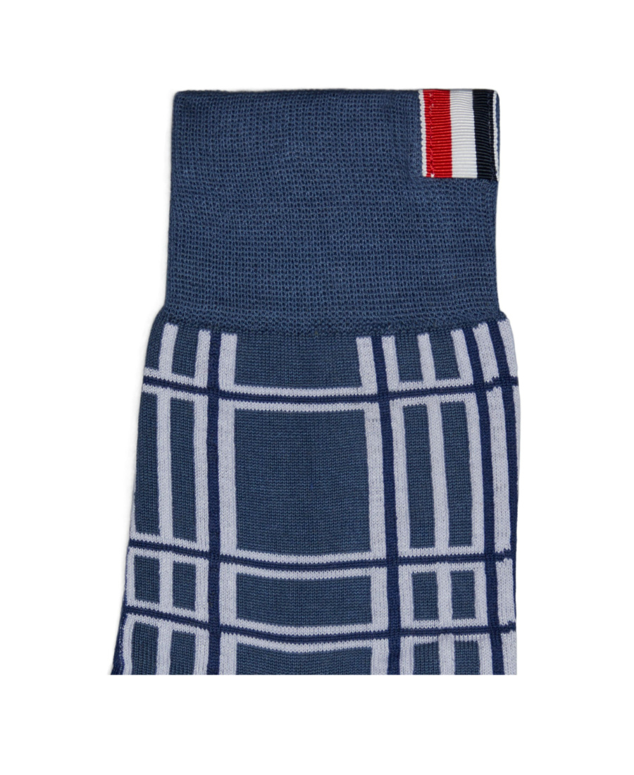 Thom Browne Check-jacquard Ankle Socks In Blue