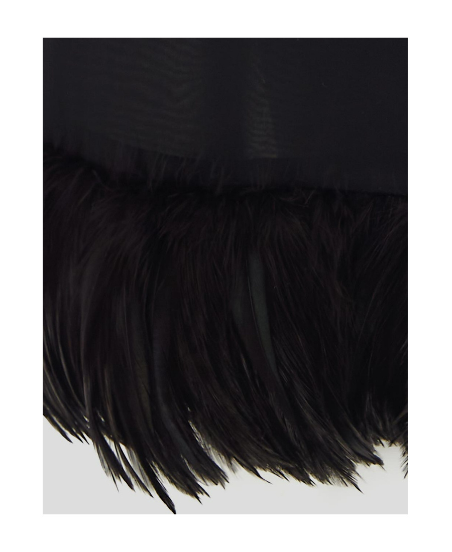 Saint Laurent Feather-trim Silk Skirt In Black