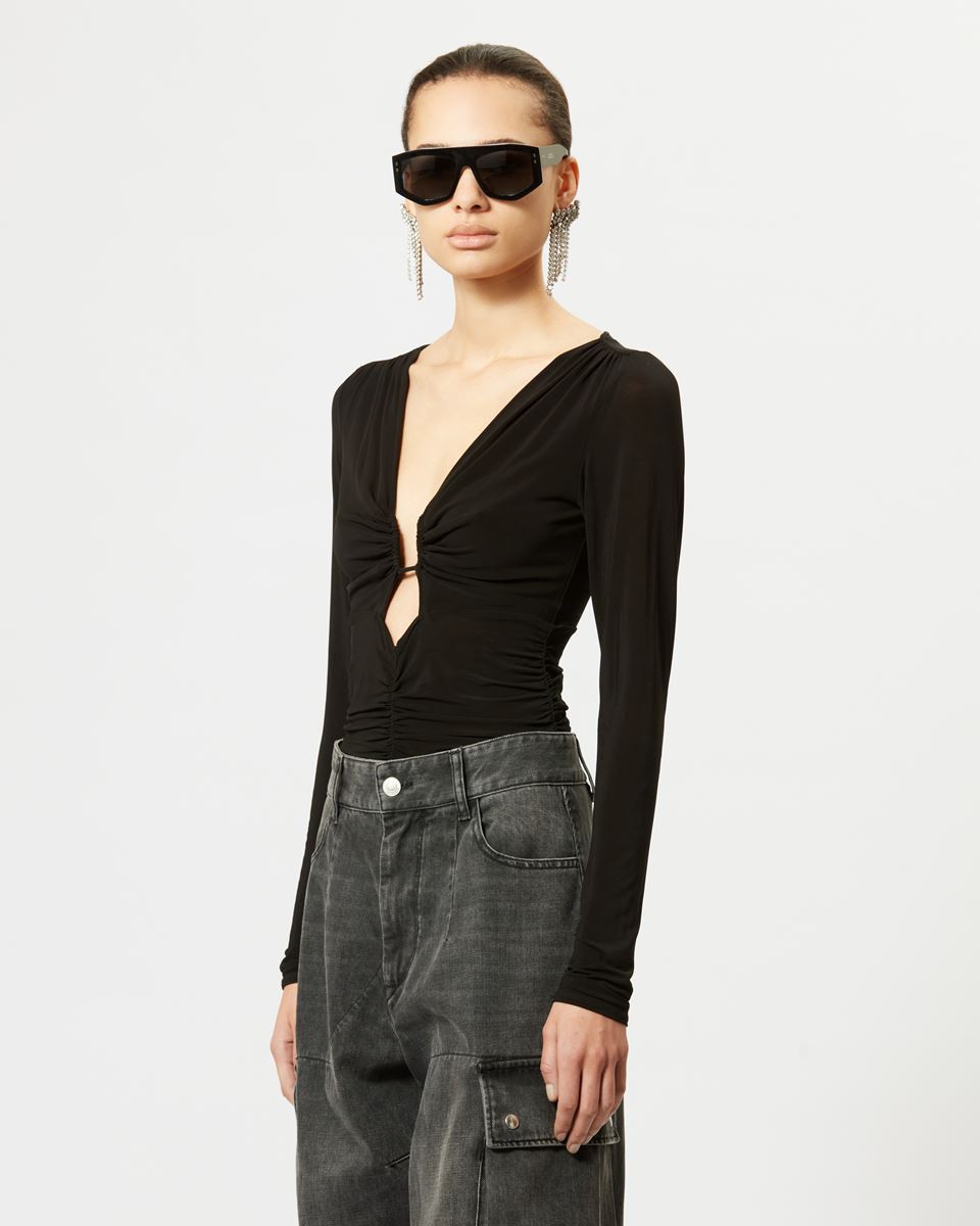 Isabel Marant V-neck Draping Detailed Long Sleeved Top In Black