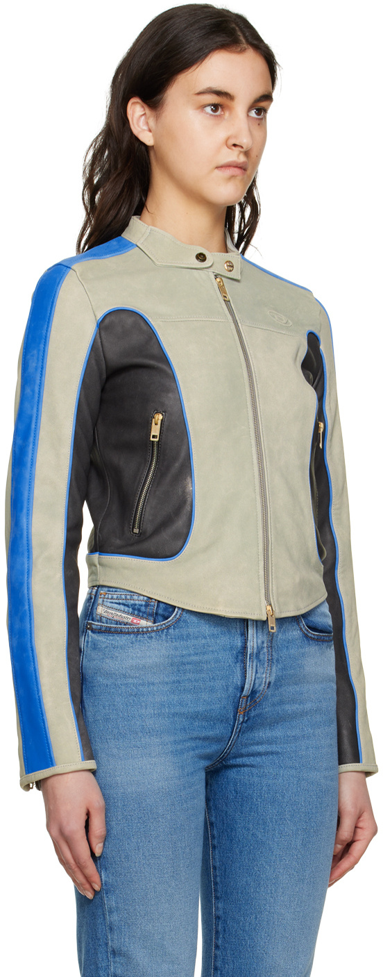Diesel Colour-block Leather Biker Jacket In Blue