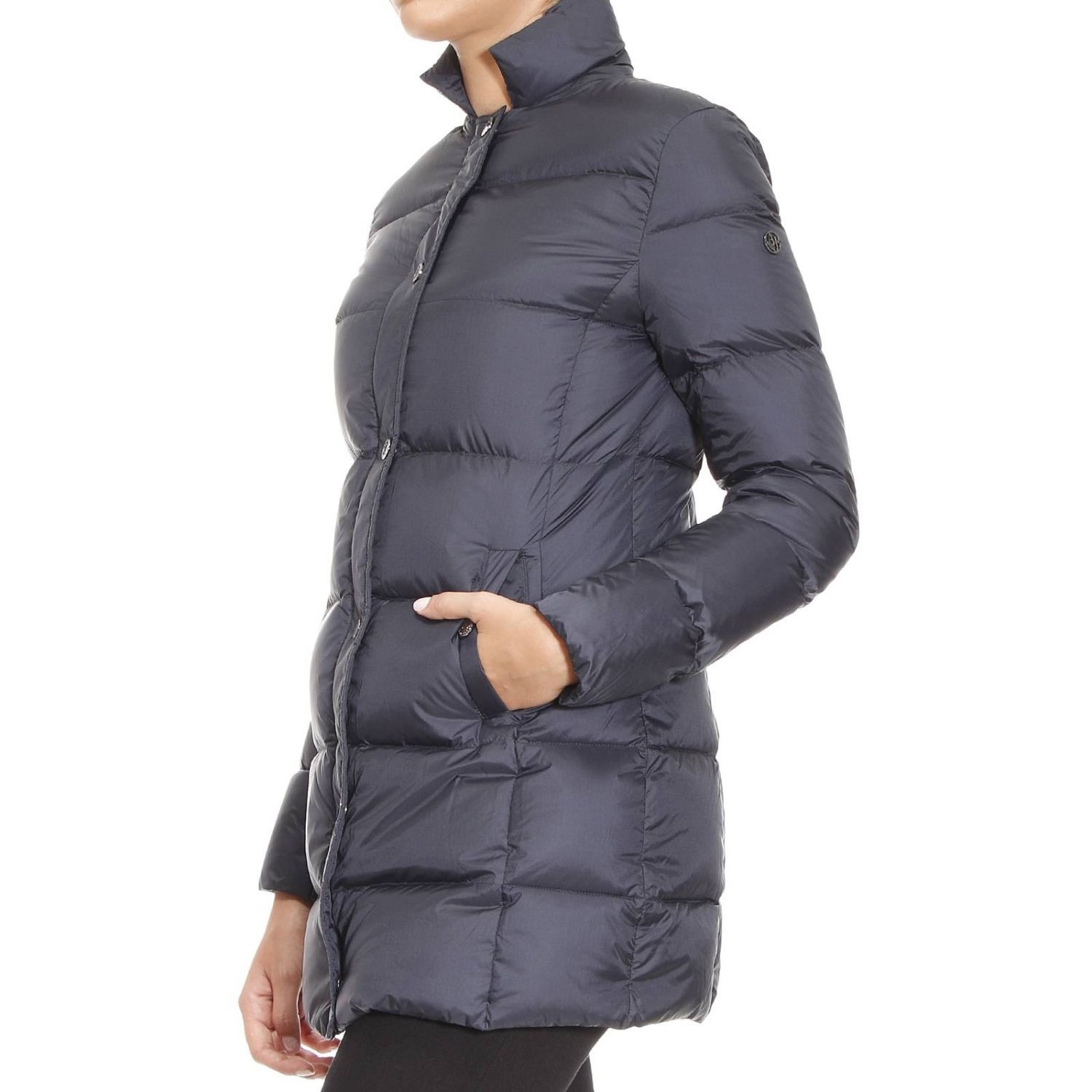 Shop Armani Jeans Long-sleeved Down Jacket In Gray