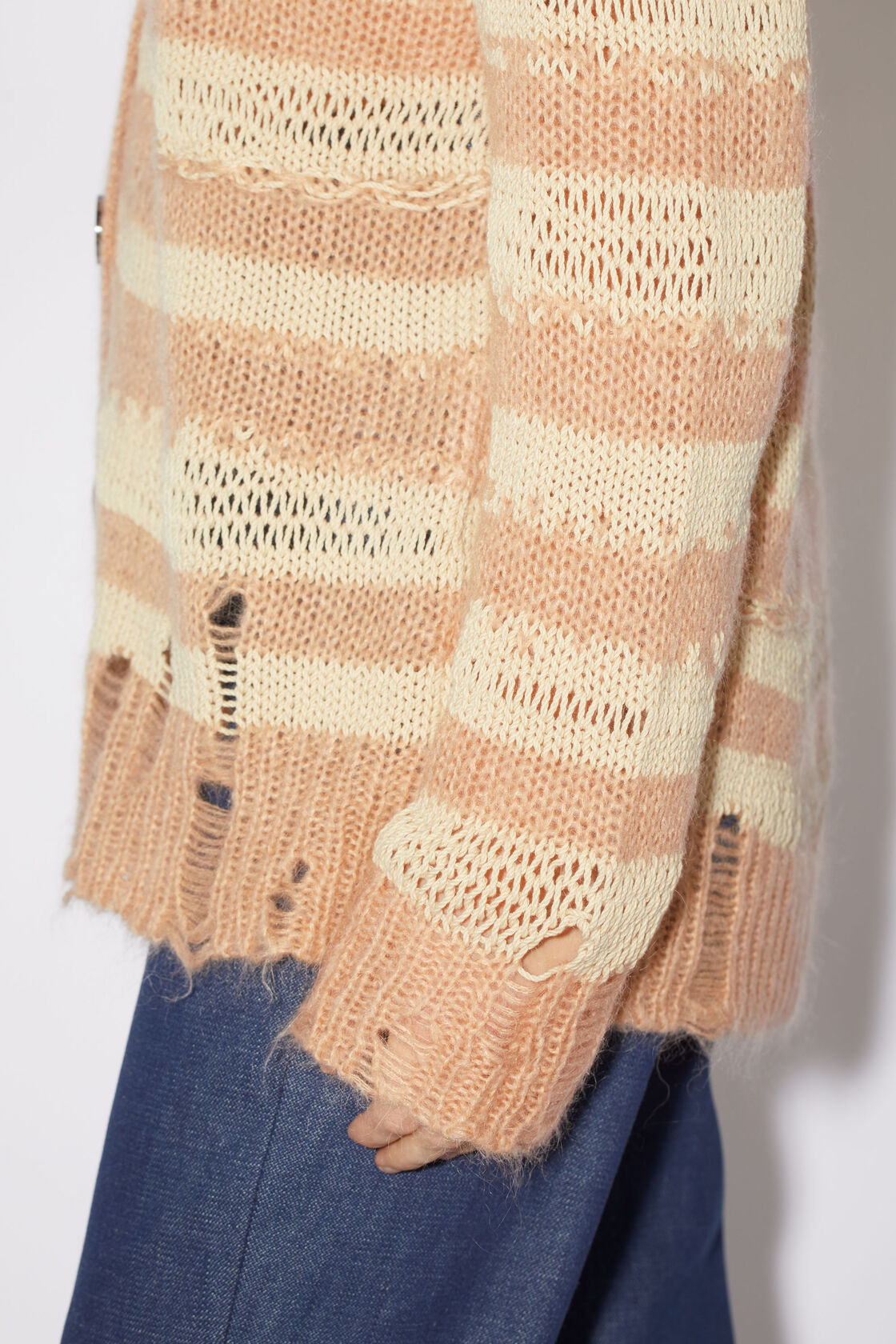 Acne Studios Distressed Stripe Cardigan In Nude