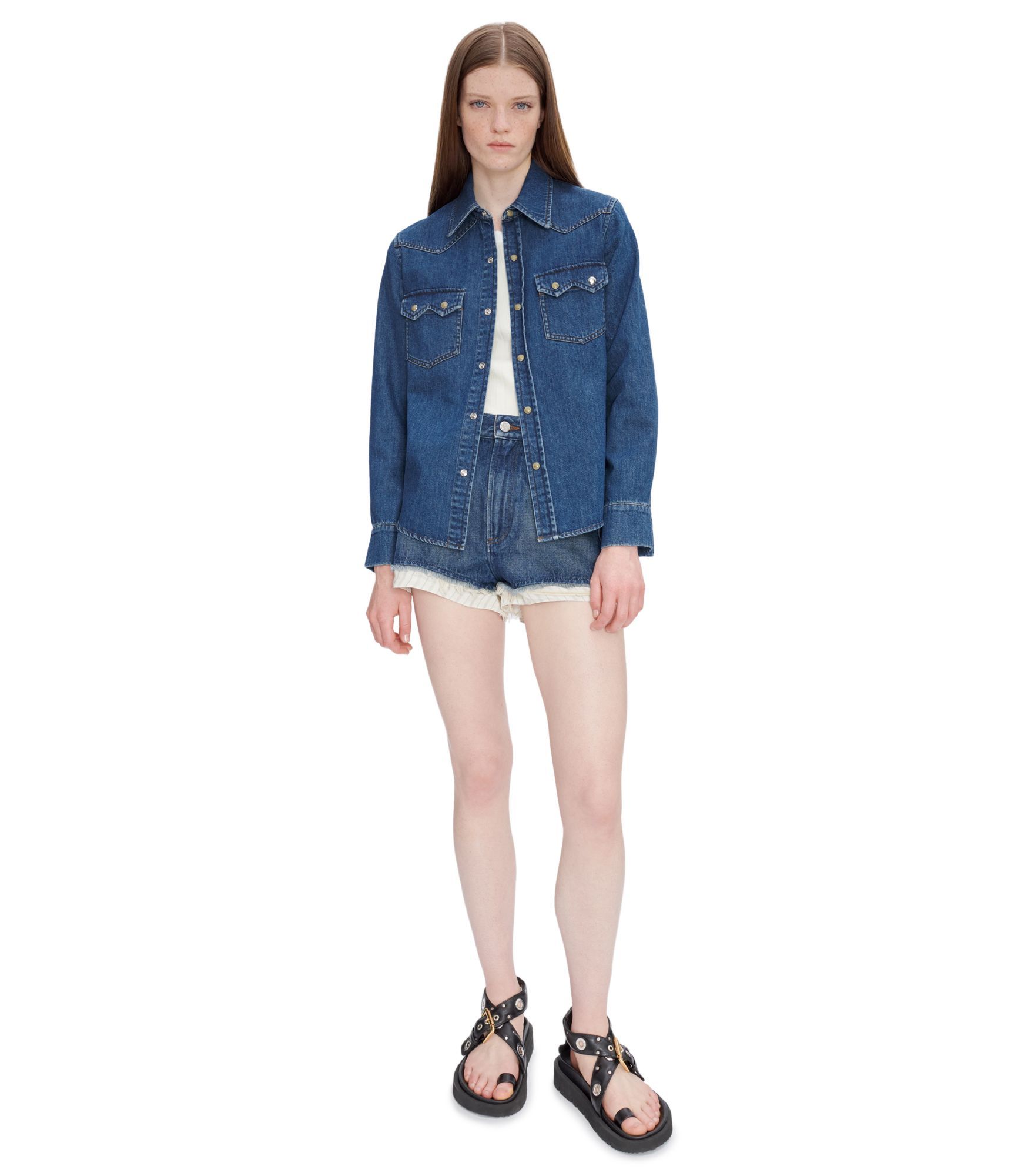 Shop Apc Sculpted-buttons Denim Shirt In Blue