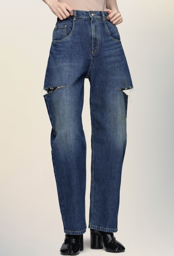 Maison Margiela High-waisted Blue Denim Jeans With Cut-out Details In Blue