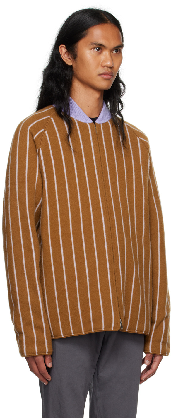 Zegna Stripe-pattern Cashmere Jacket In Brown