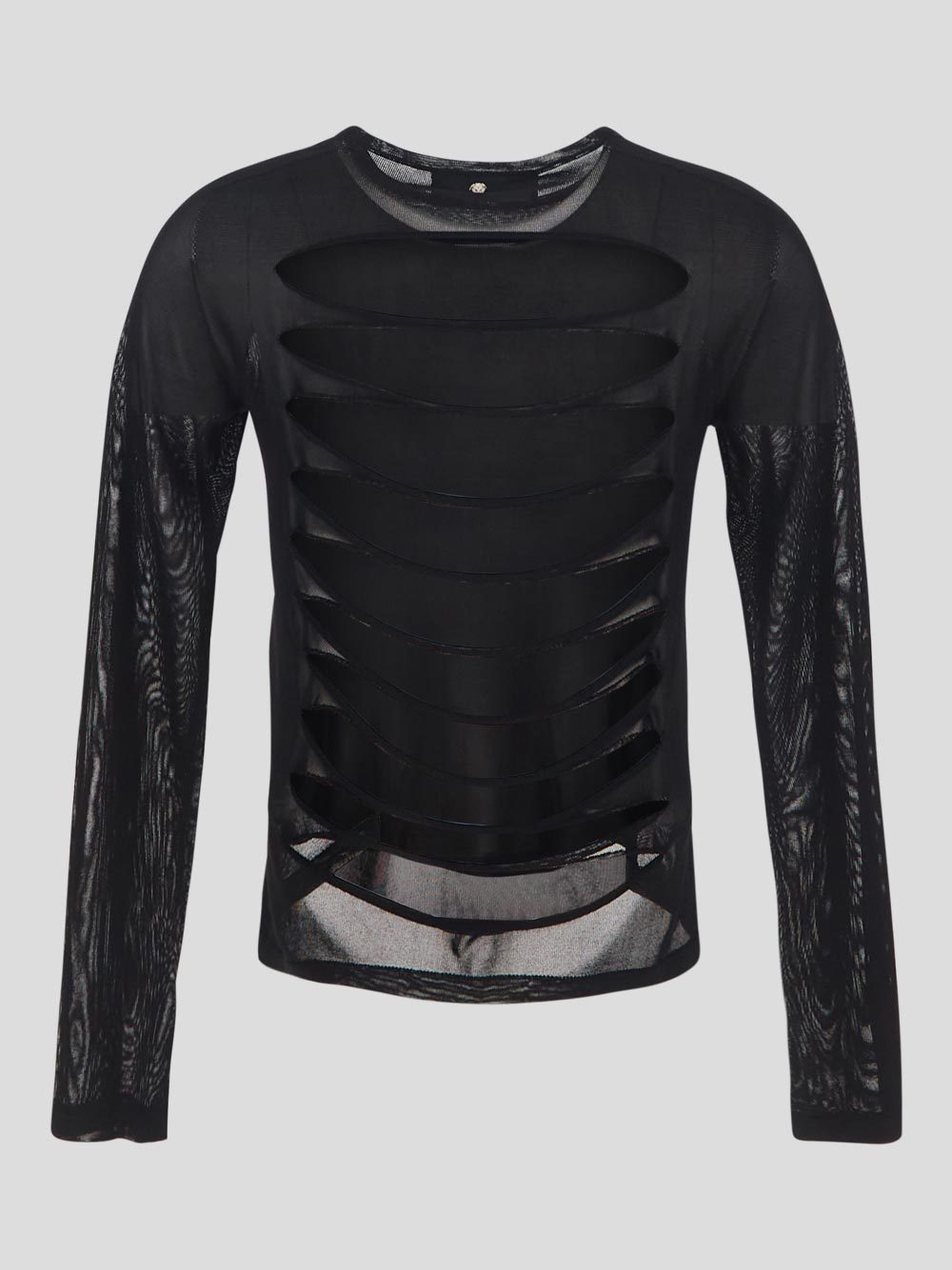 Versace Slashed Knit Jumper In Black