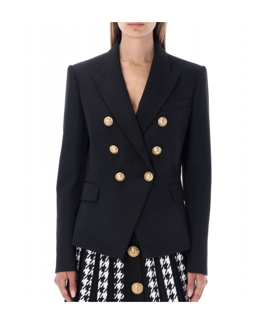 Balmain Grain De Poudre Double-breasted Jacket In Black