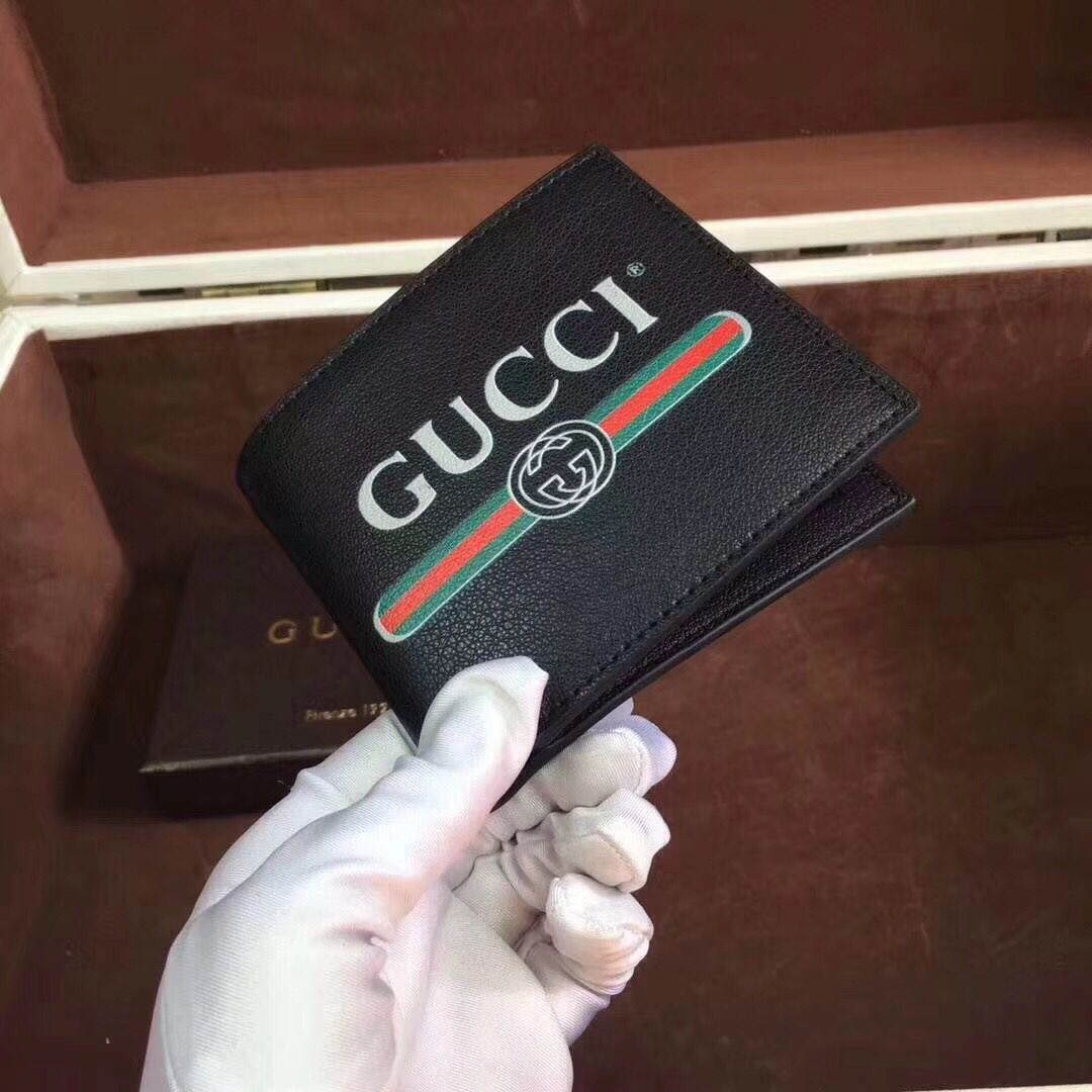 Shop Gucci Print Leather Coin Wallet In Black