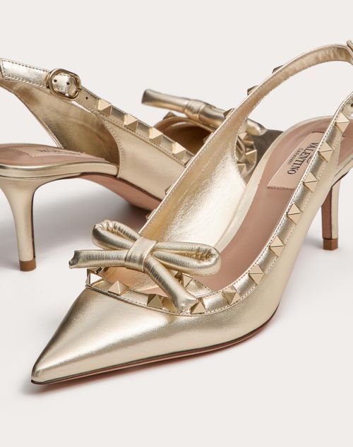 Valentino Garavani Rockstud Bow Slingback Pumps In Laminated Nappa Leather And 60mm Tone Studs Woman In Nude