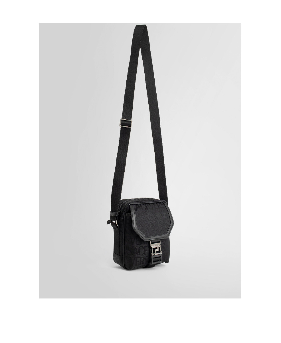 Versace Logo-print Messenger Bag In Black