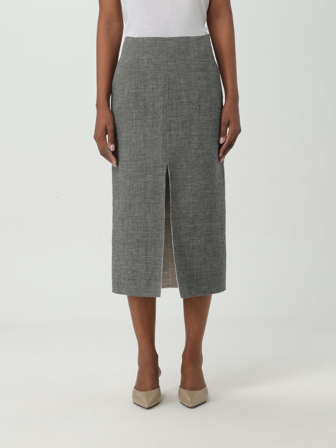 Shop Fabiana Filippi Mixed-color Pencil Skirt In Gray