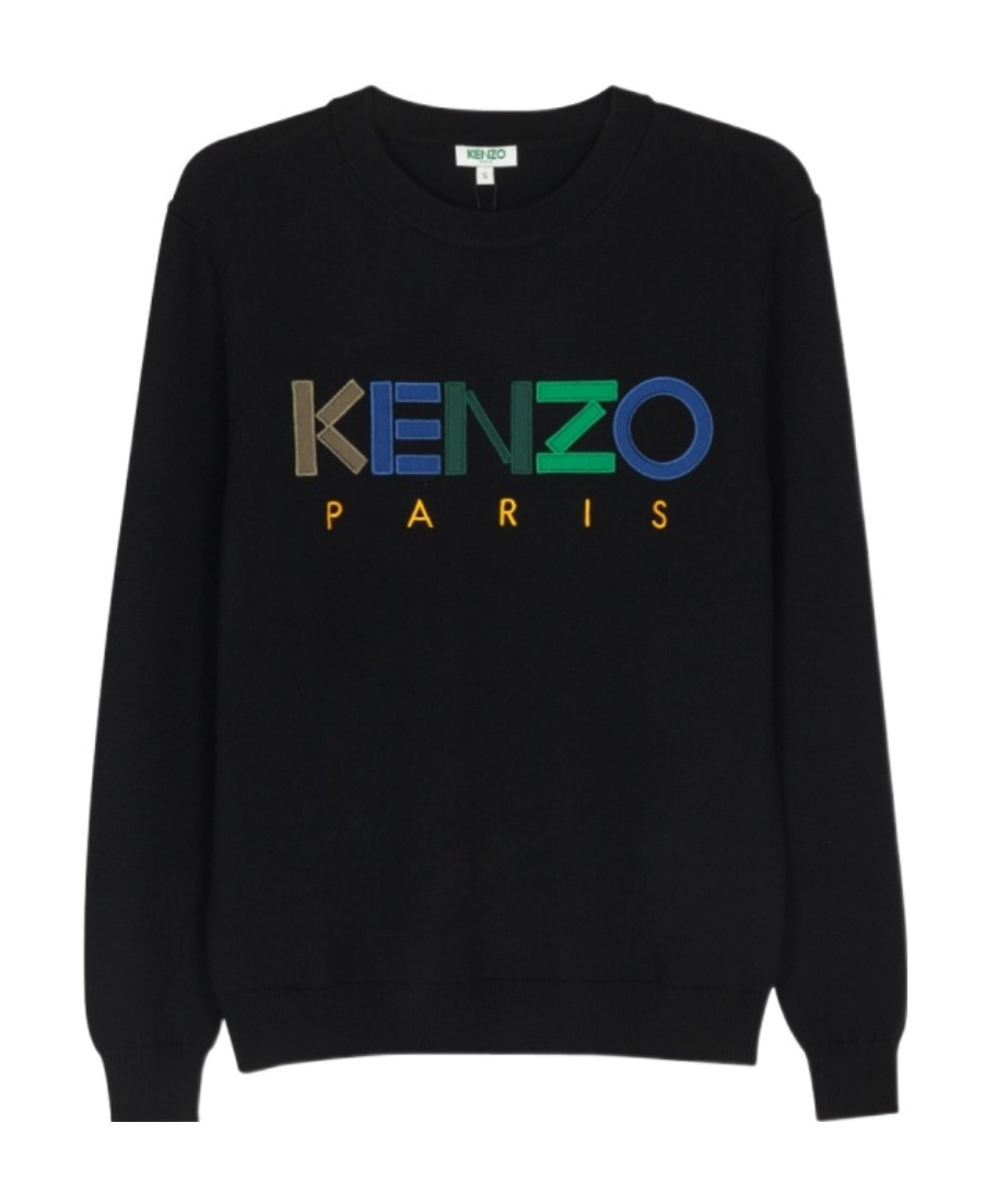 Kenzo Logo Round Neck Woolen Sweater In Black