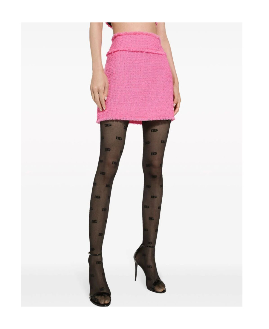 Dolce & Gabbana Frayed Wool-blend Tweed Mini Skirt In Pink