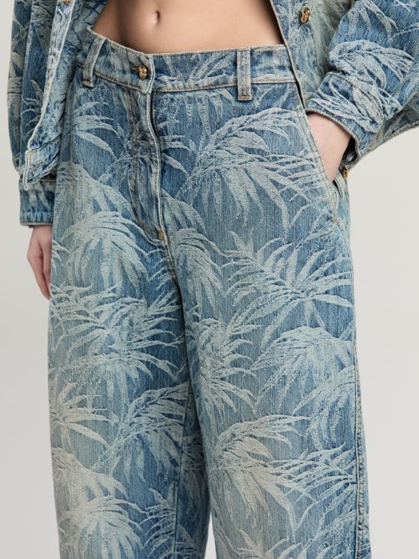 Palm Angels Blue Baggy Palms Wash Pattern Jeans In Blue
