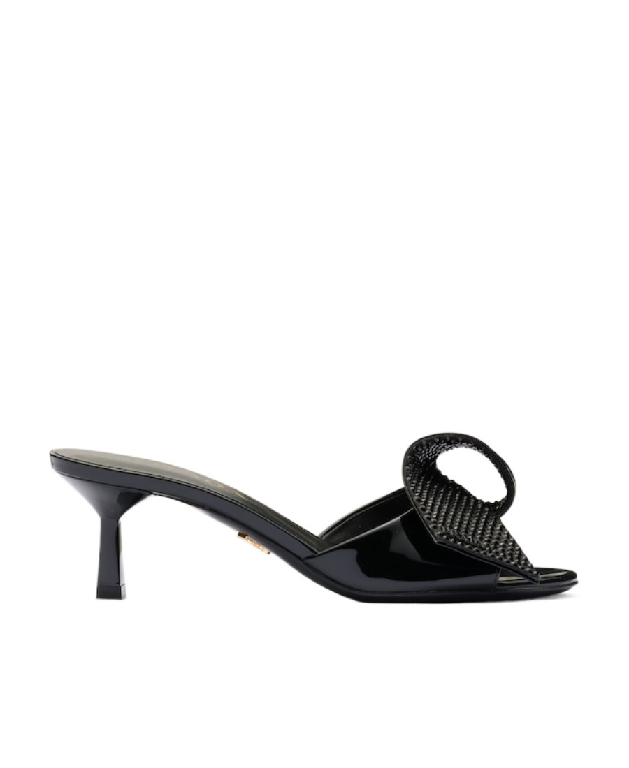 Prada Bow-detail Patent-leather Sandals In Multi