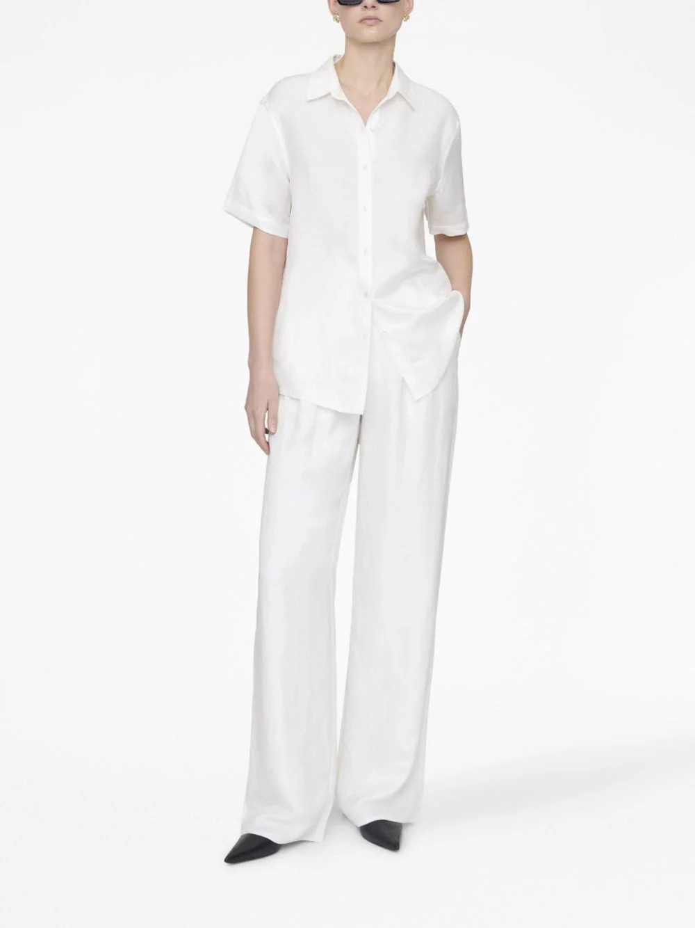 Shop Anine Bing Carrie Pleated Pants In White