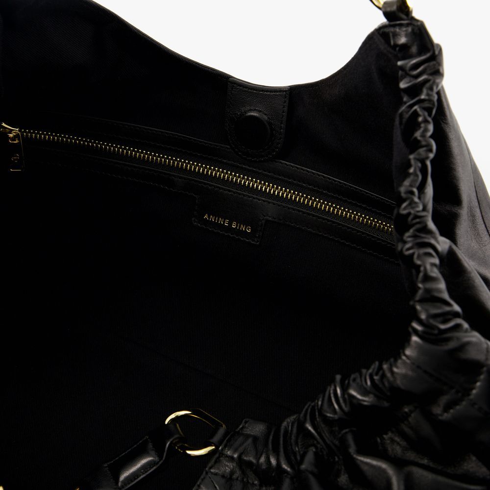 Shop Anine Bing Kate Logo Embossed Tote Bag In Black