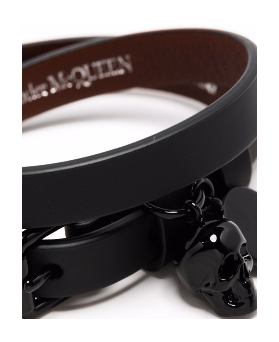 Alexander Mcqueen Leather Skull Charm Bracelet In Black