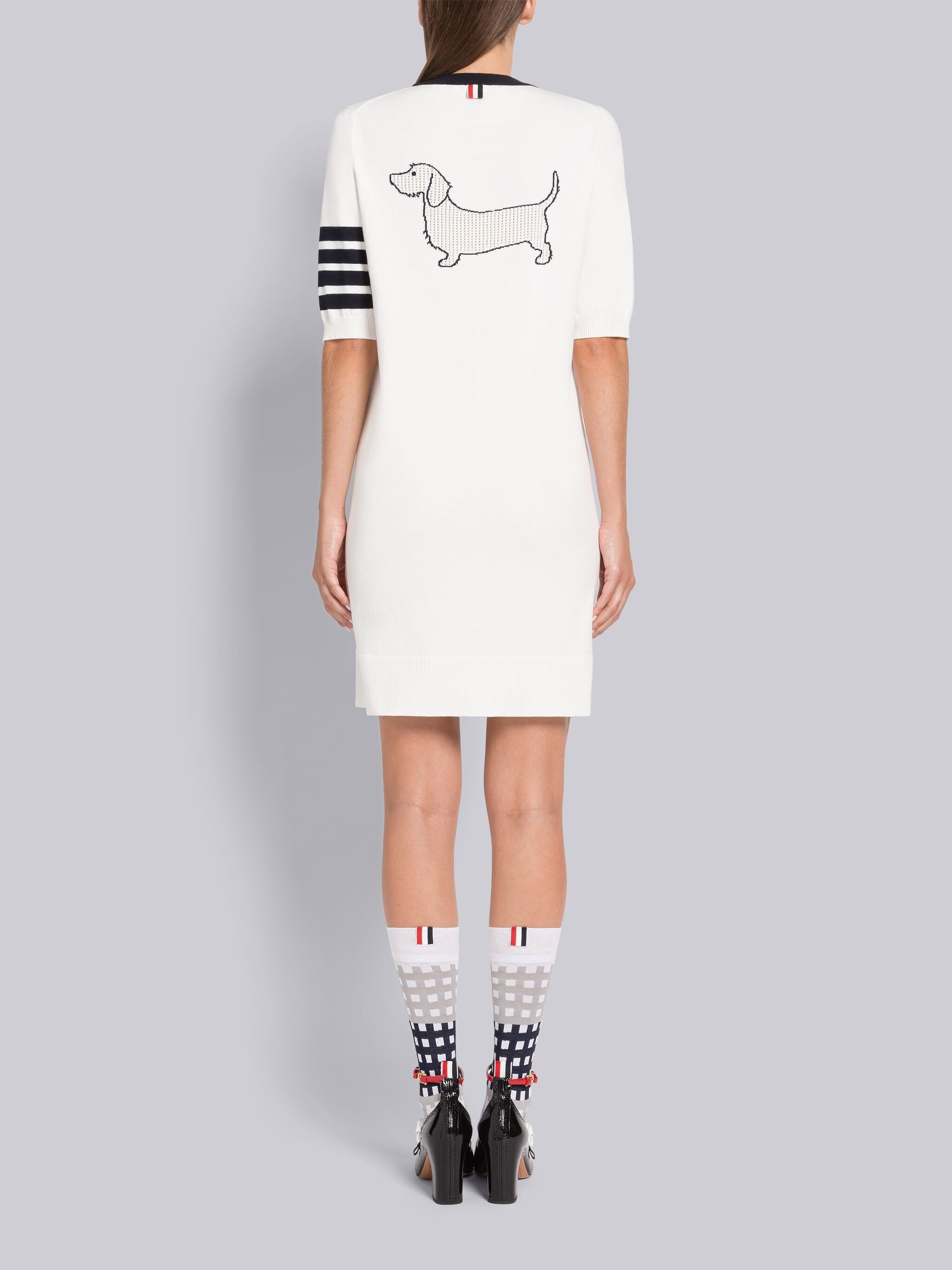Thom Browne White Intarsia Hector Icon 4-bar Dress In White