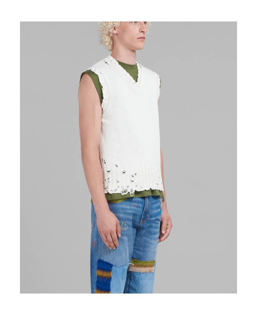 Marni Distressed-finish Knitted Vest In White