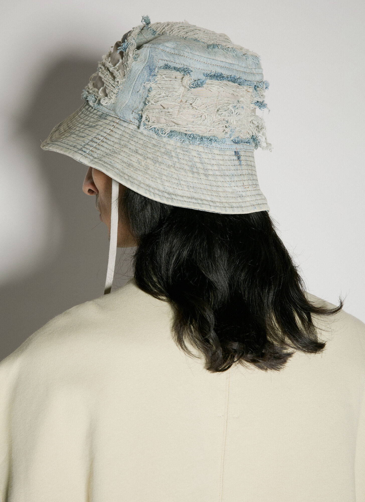 Rick Owens Drkshdw Distressed Denim Bucket Hat In Blue