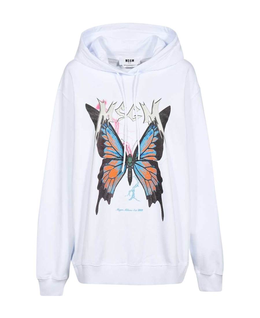 Msgm Butterfly-print Hoodie In White