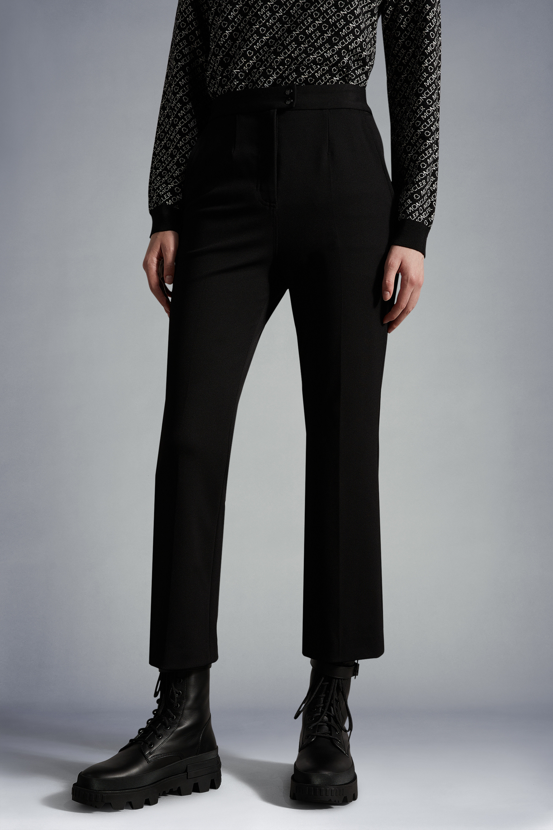 Shop Moncler Cropped Jersey Trousers In Black