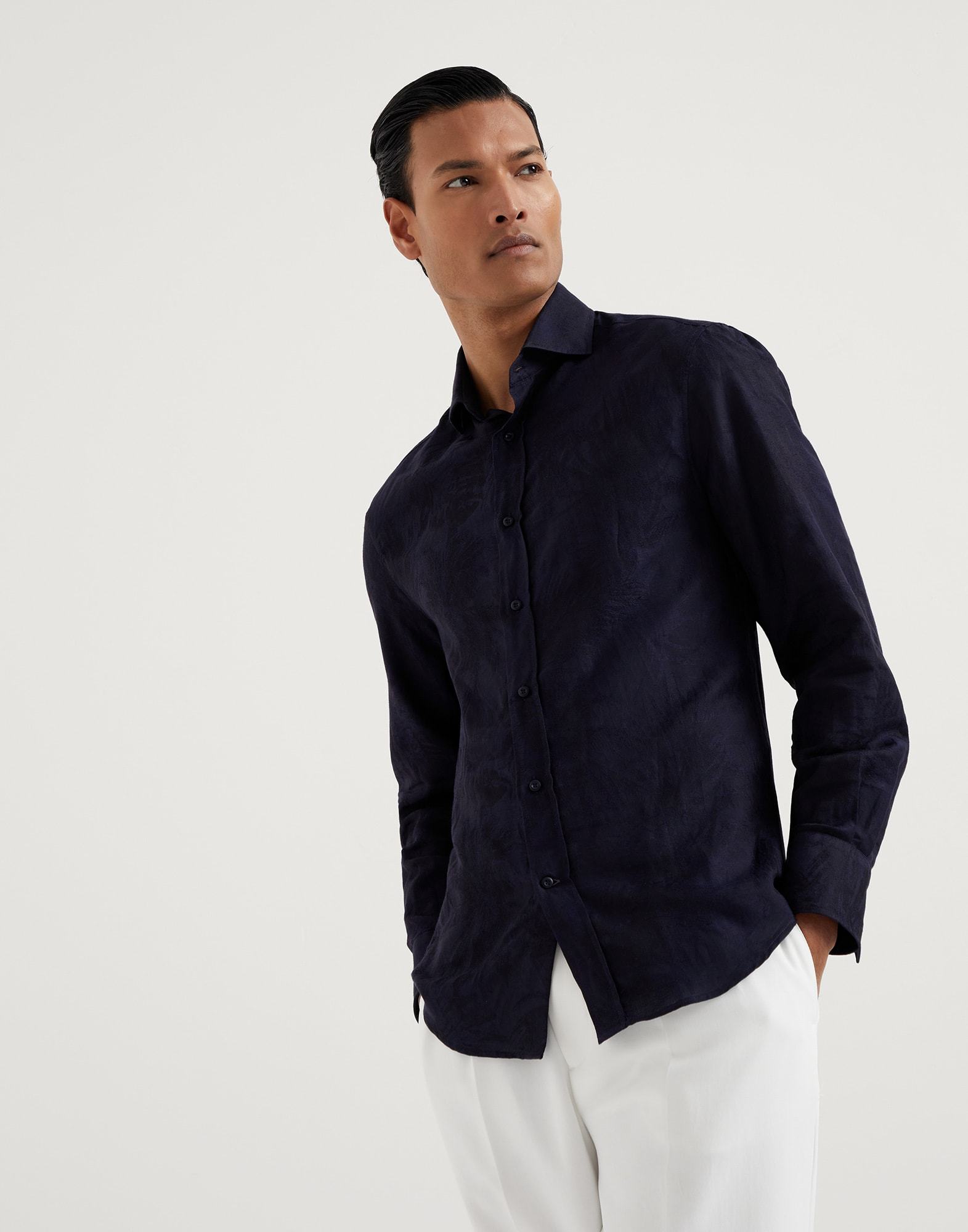 Brunello Cucinelli Patterned-jacquard Long-sleeve Shirt In Black