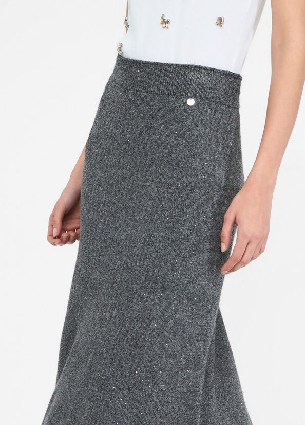 Liu •jo Sequined Knit Midi Skirt In Gray