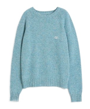 Valentino Crewneck Wool Jumper With Vlogo Embroidery In Blue