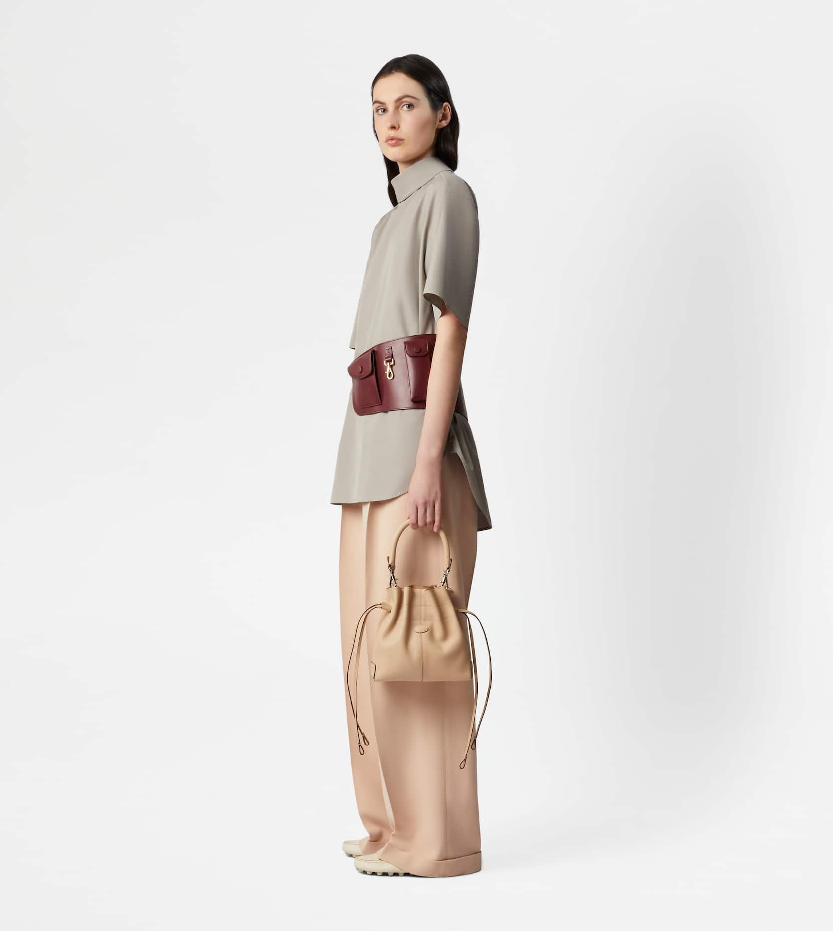 Tod's Di Bag Bucket Bag In Leather Mini With Drawstring In Nude
