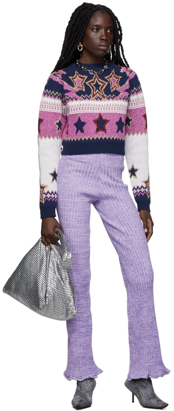 Rabanne Purple Space-dyed Ribbed Cotton Trousers In Purple