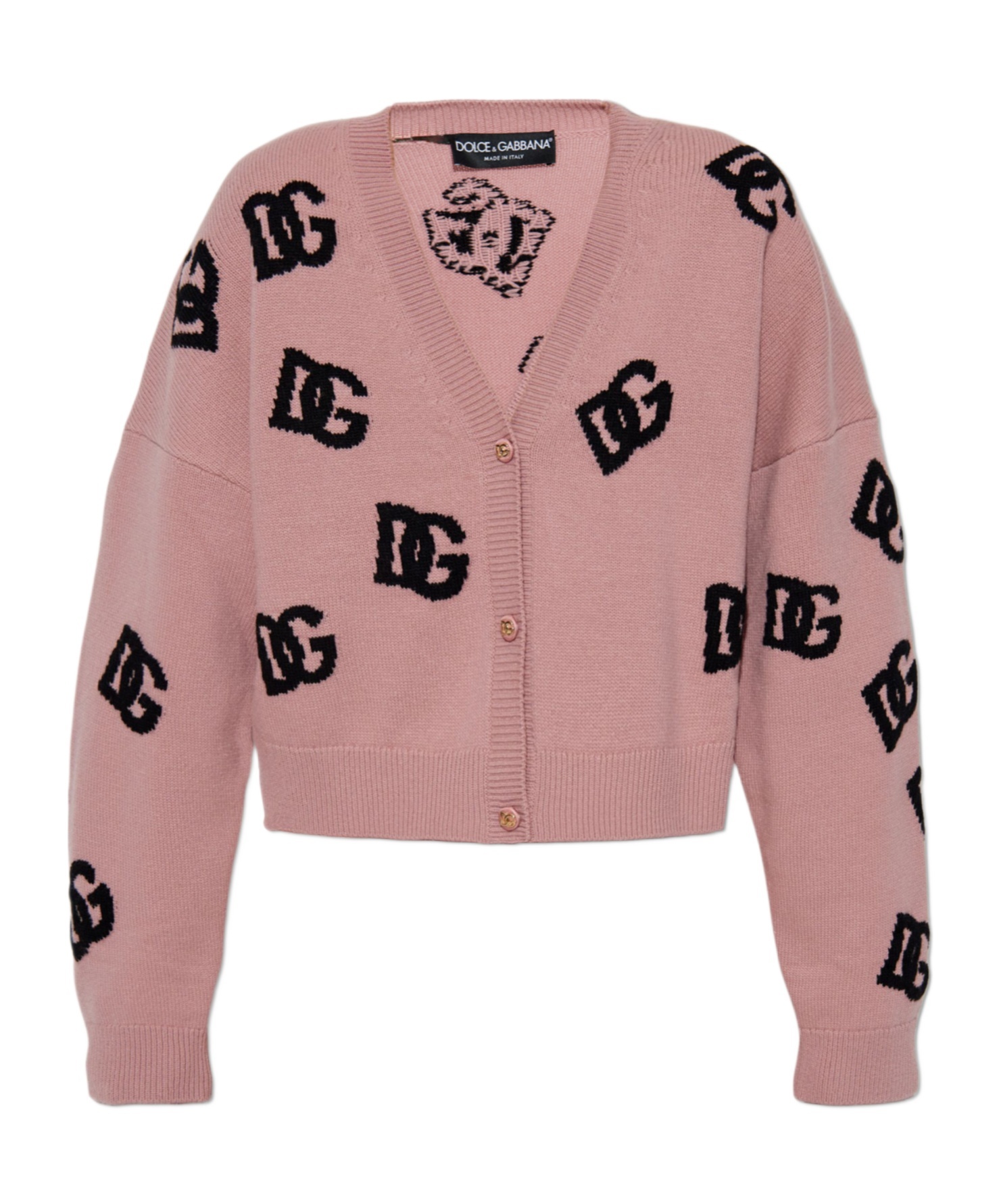 Dolce & Gabbana Wool Monogram Cropped Cardigan In Pink