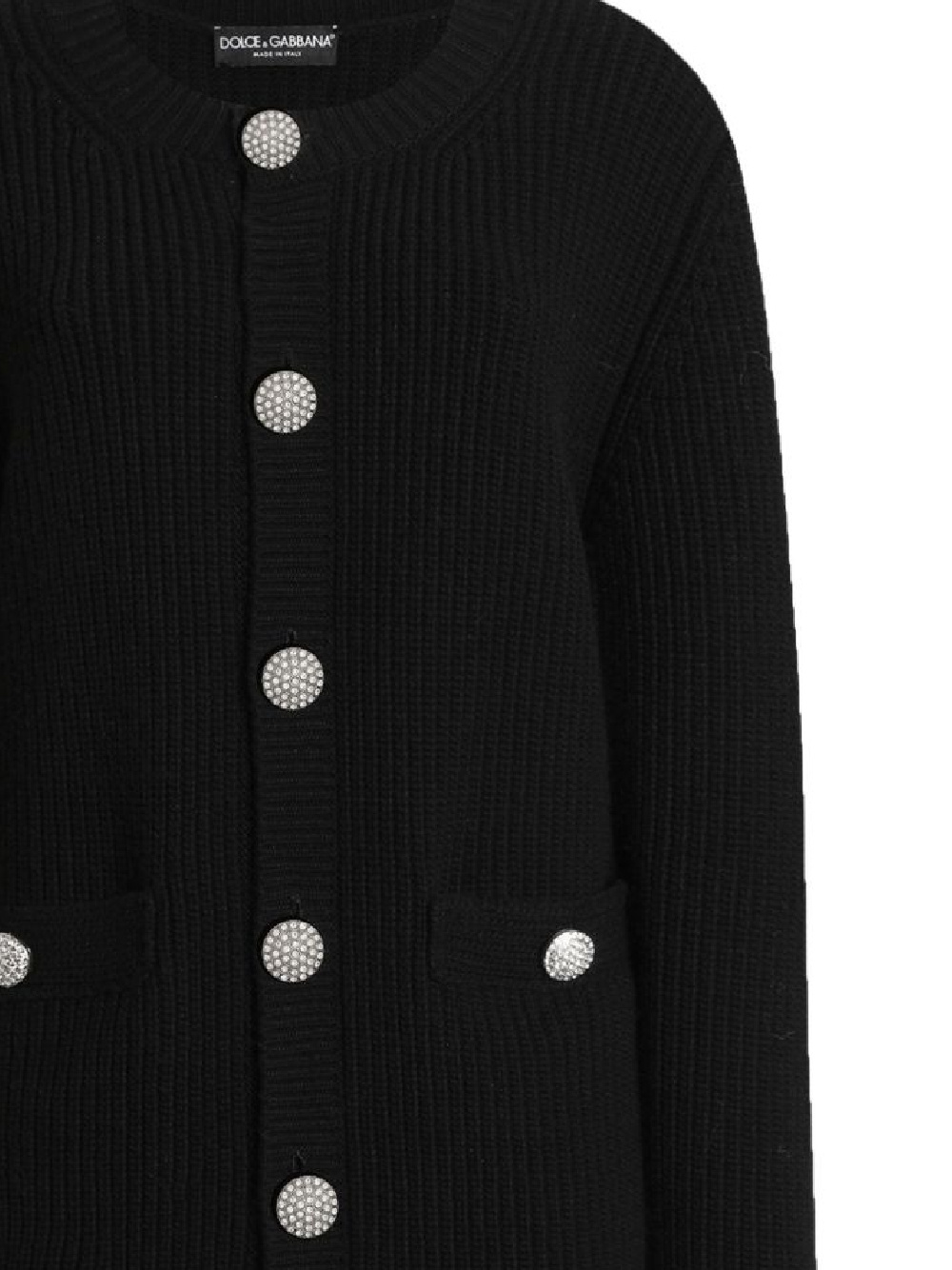 Dolce & Gabbana Jewel-button Ribbed Cardigan In Black