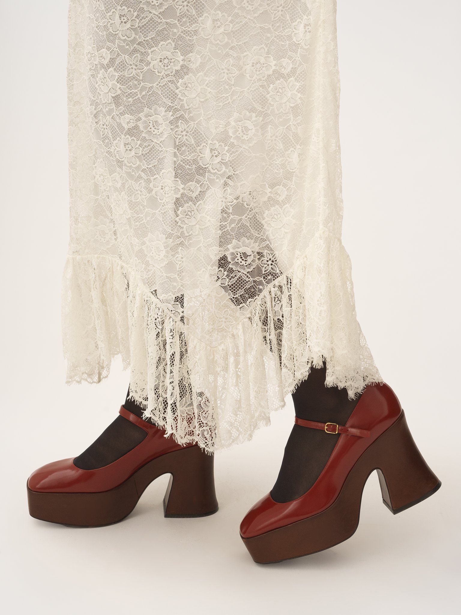 Chloé Floral Lace Jacquard Ruffle Midi Skirt In White