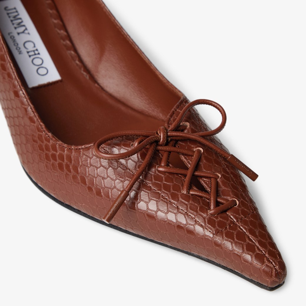 Jimmy Choo 50mm Scarlett Lace-up Snakeskin-effect Pumps In Brown