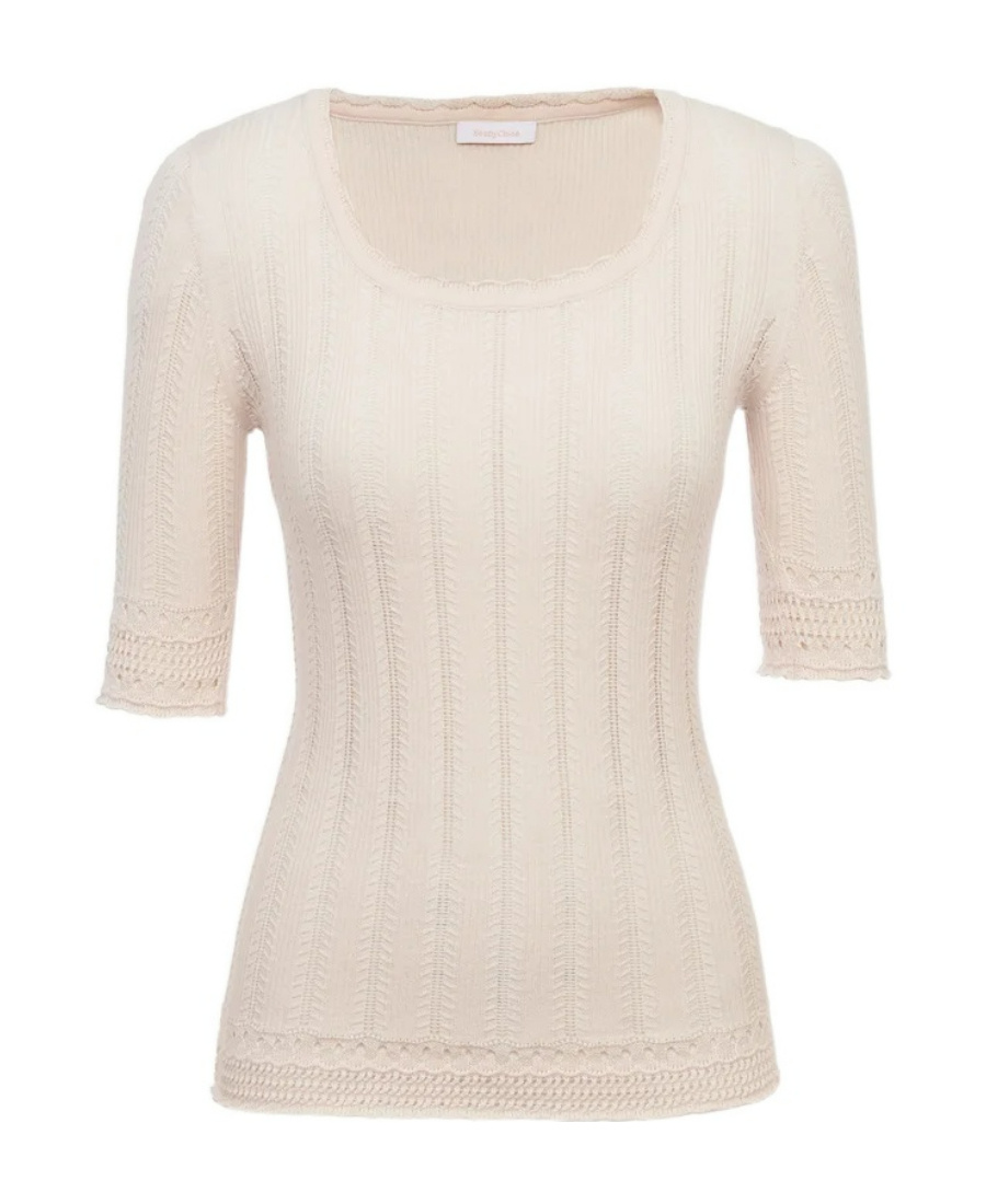 See By Chloé Spoon Collar Knitted Sweater In Nude