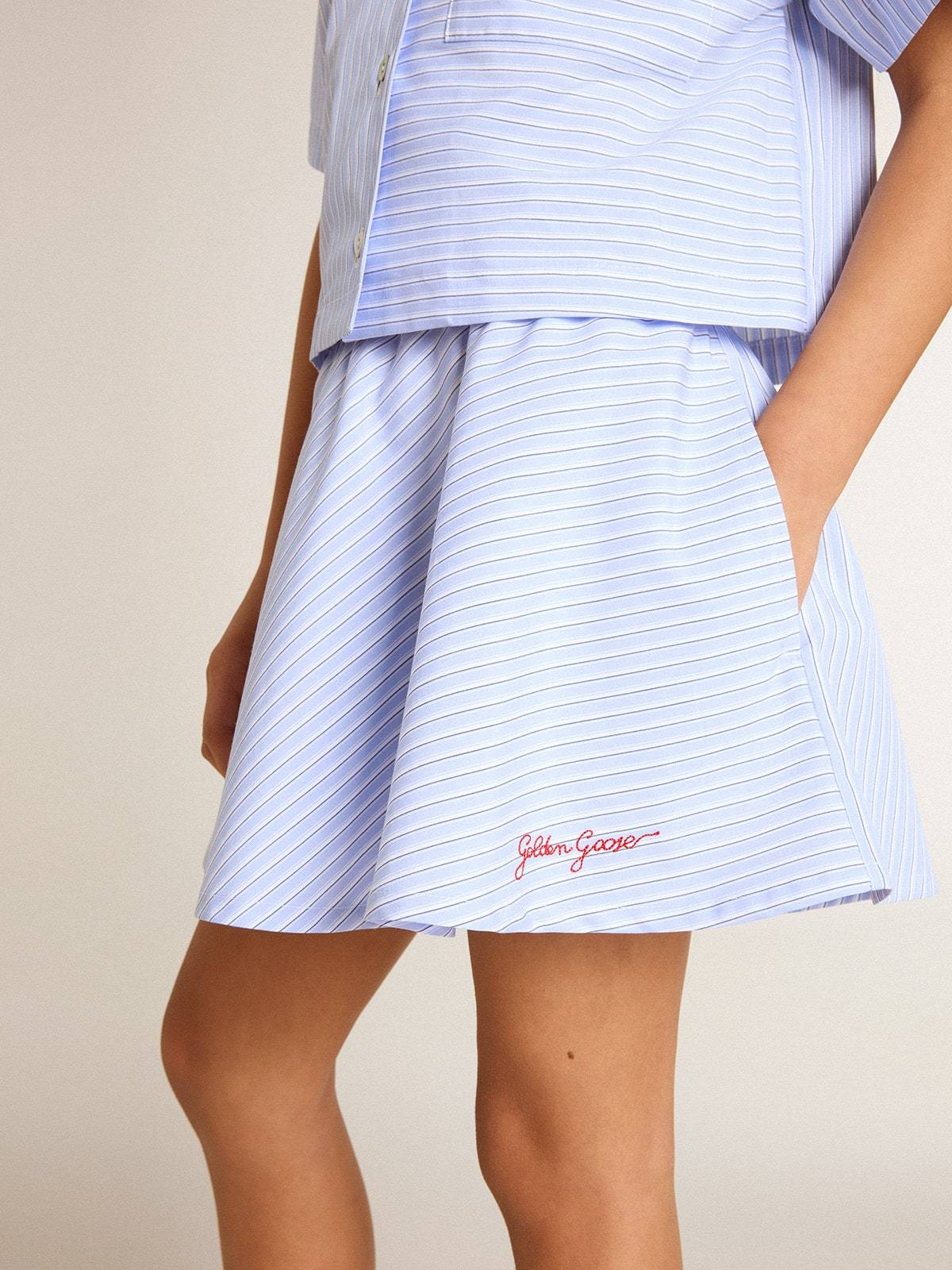 Golden Goose Light Blue Striped Cotton Skirt In Blue