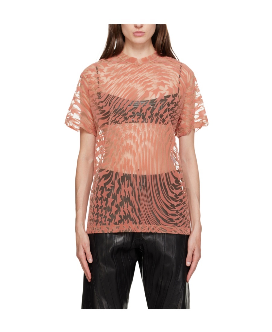 Shop Mugler T-shirt With Round Neck And Short Sleeves In Pink