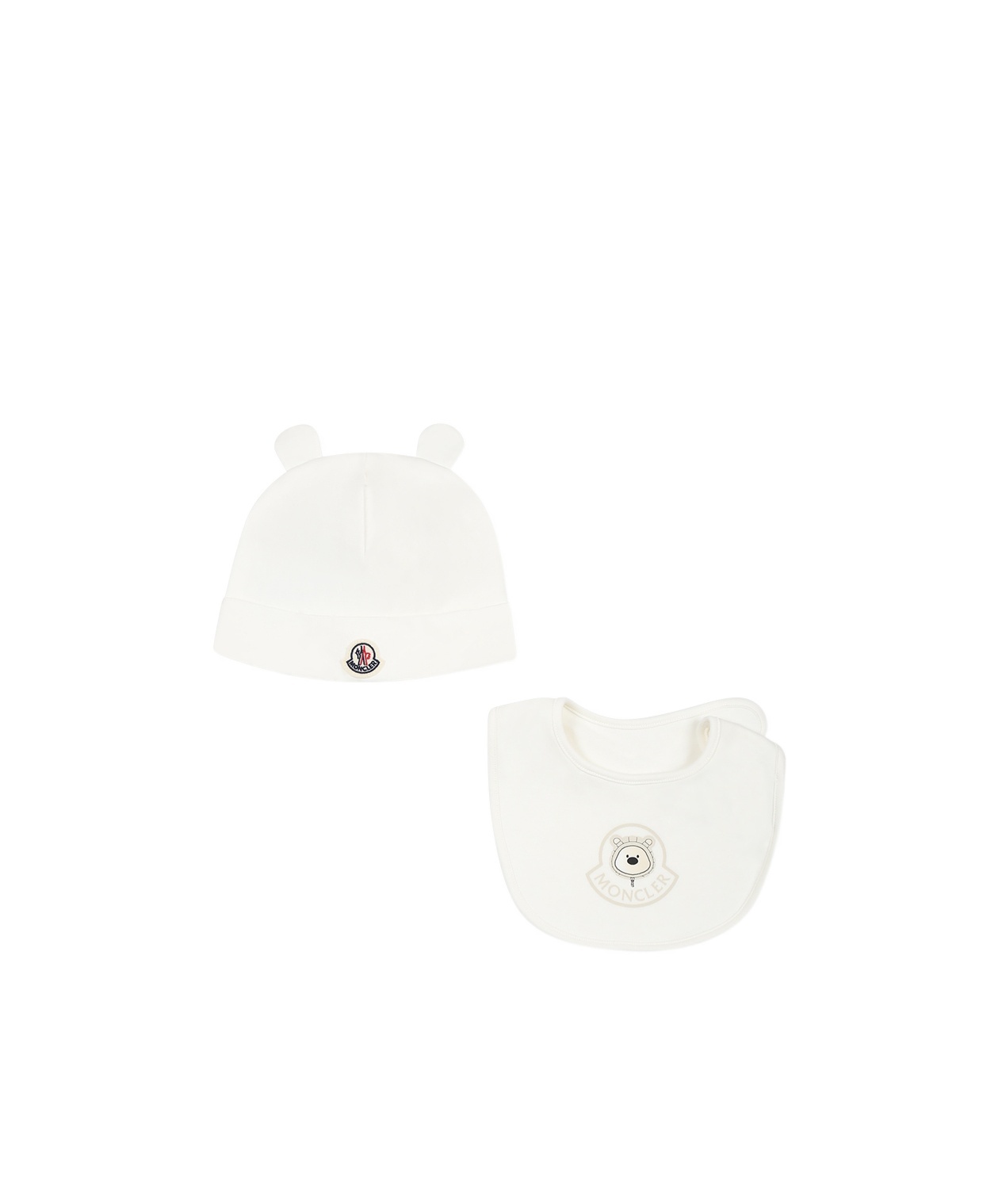 Moncler Logo Hat Bib Set In White