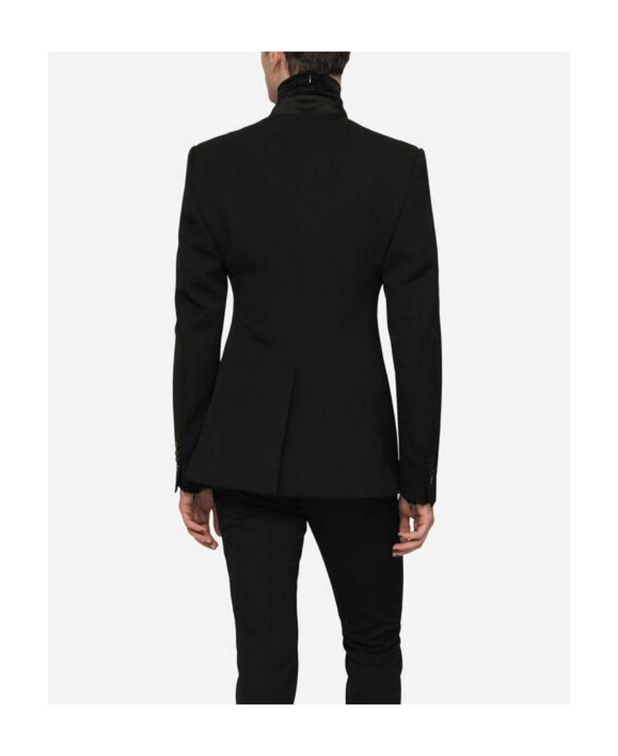 Dolce & Gabbana Virgin Wool Collarless Blazer In Black