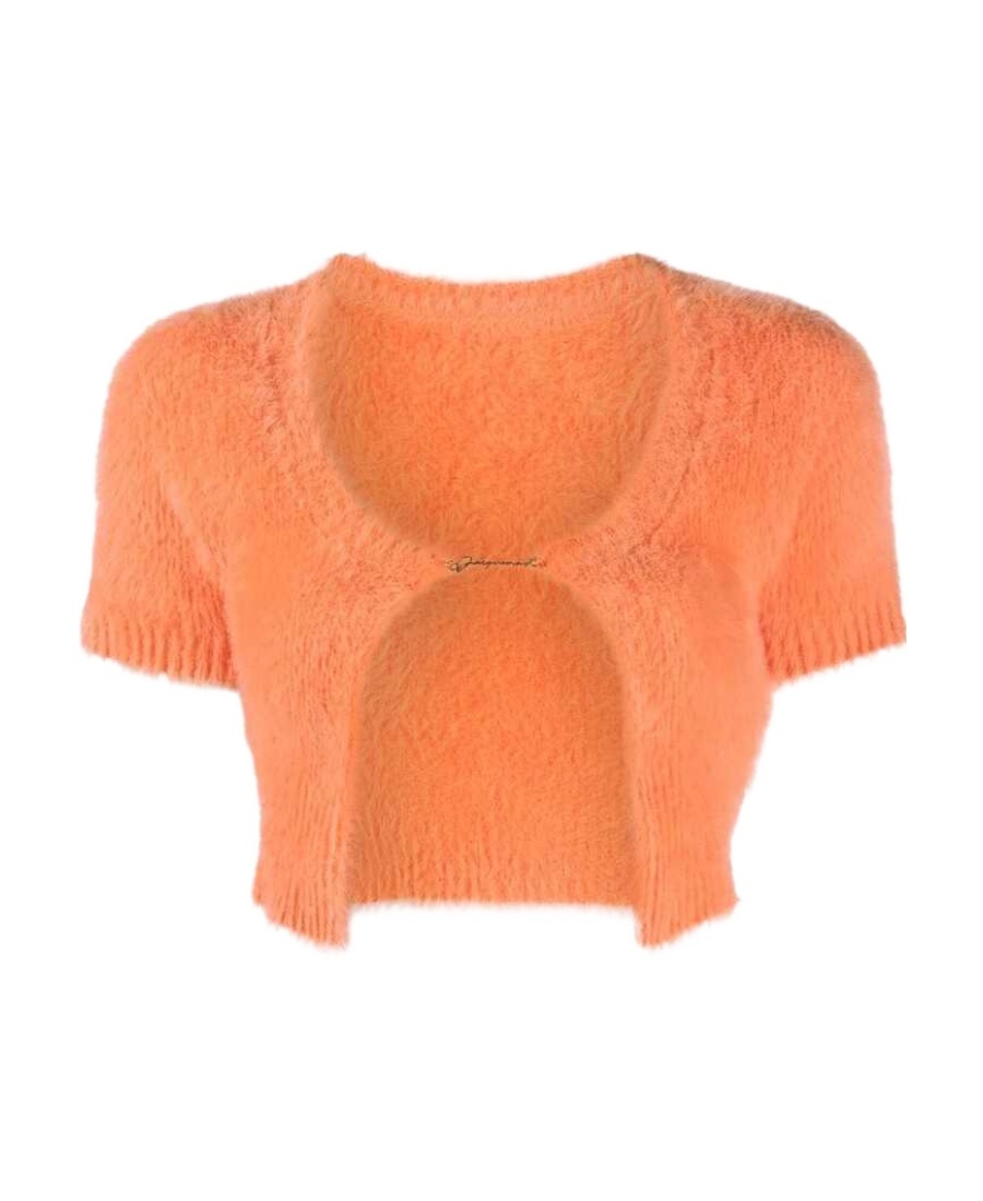 Jacquemus Logo-plaque Cropped Cardigan In Orange
