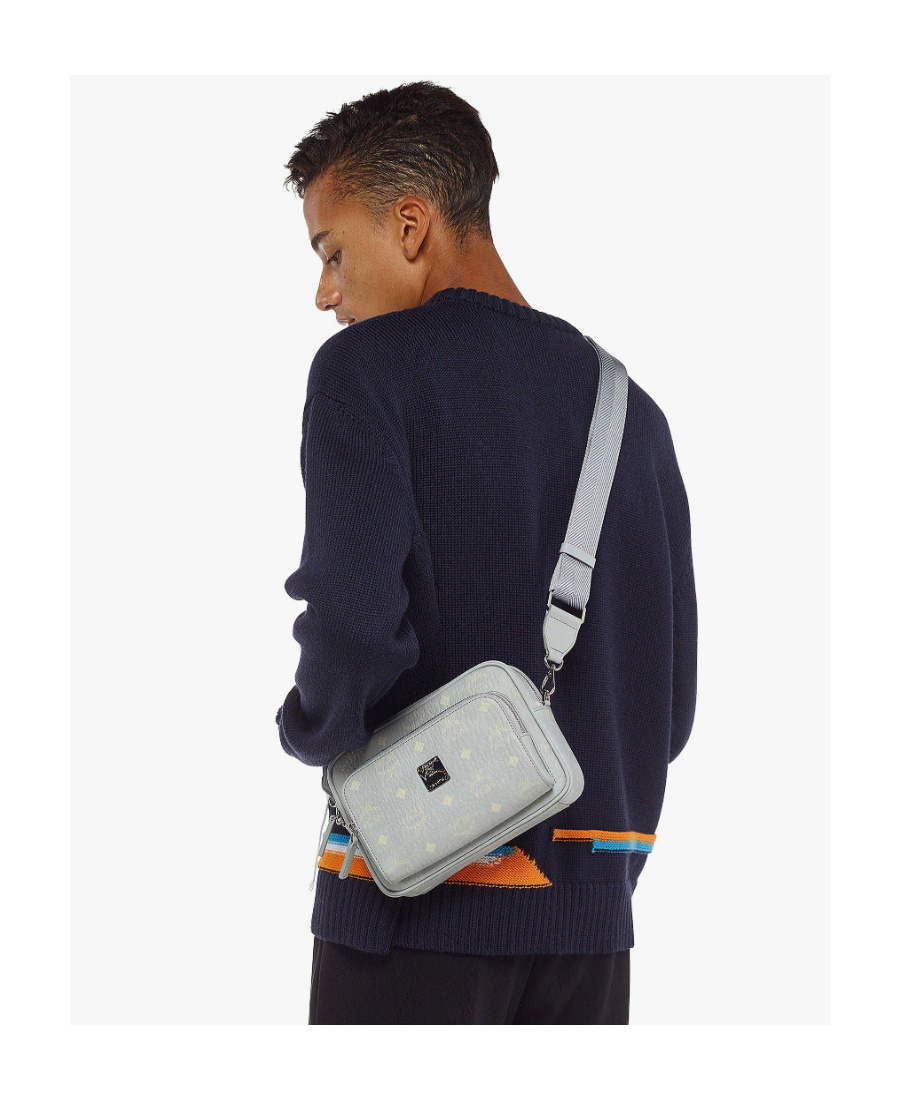 Mcm Logo Zipper Shoulder Bag In Gray