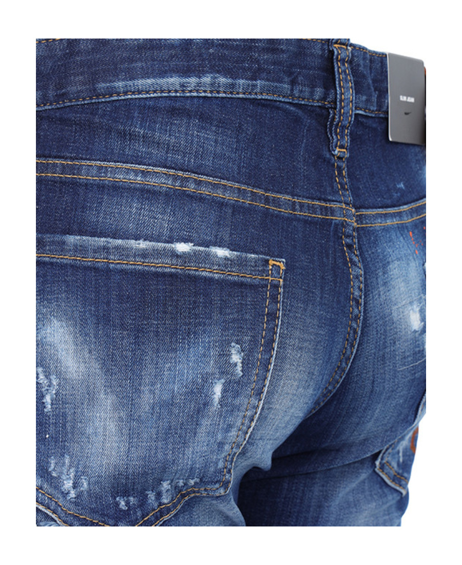 Dsquared2 Distressed Detail Painted Effect Jeans In Blue