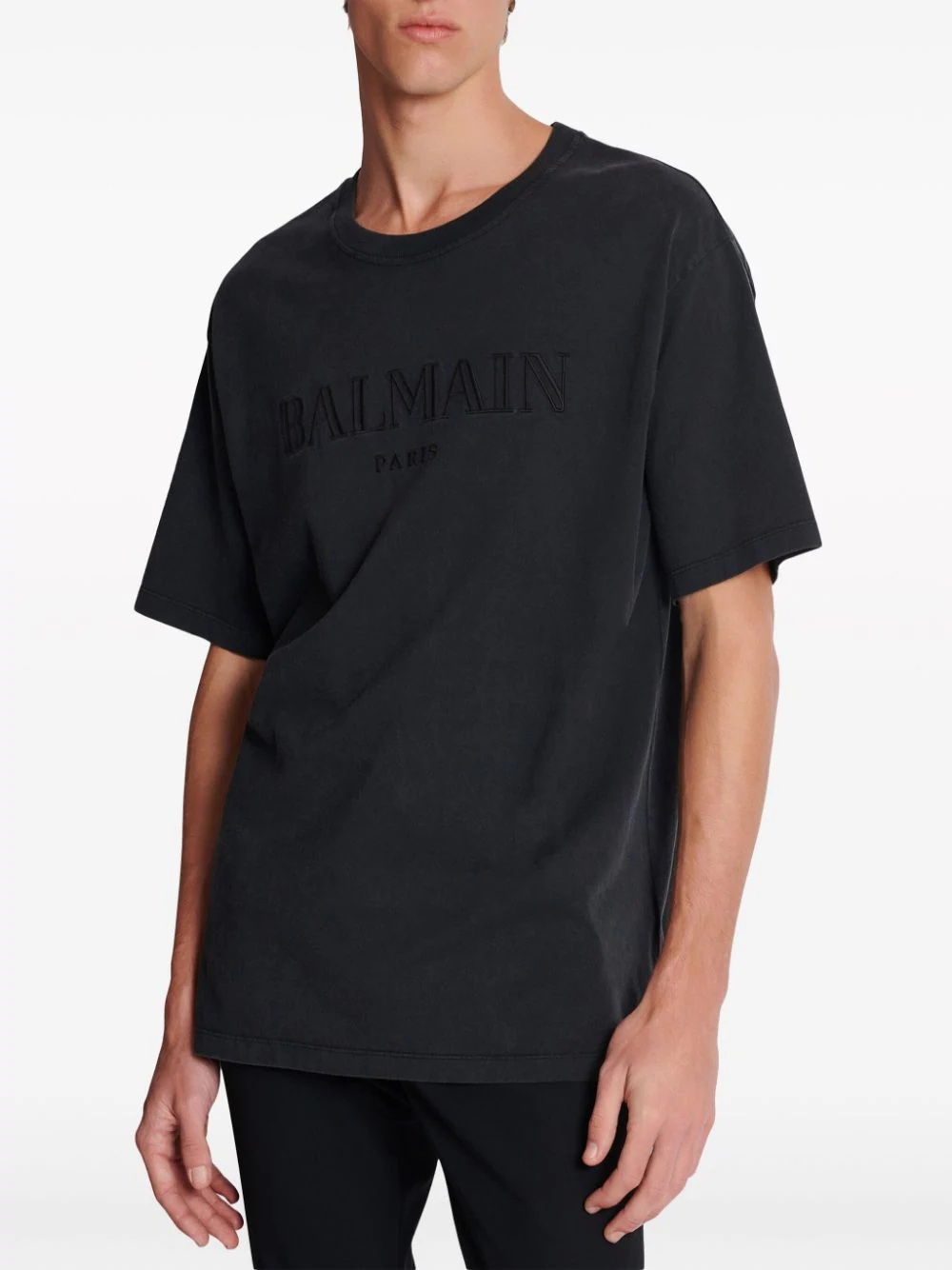 Balmain Logo-embossed Cotton T-shirt In Black