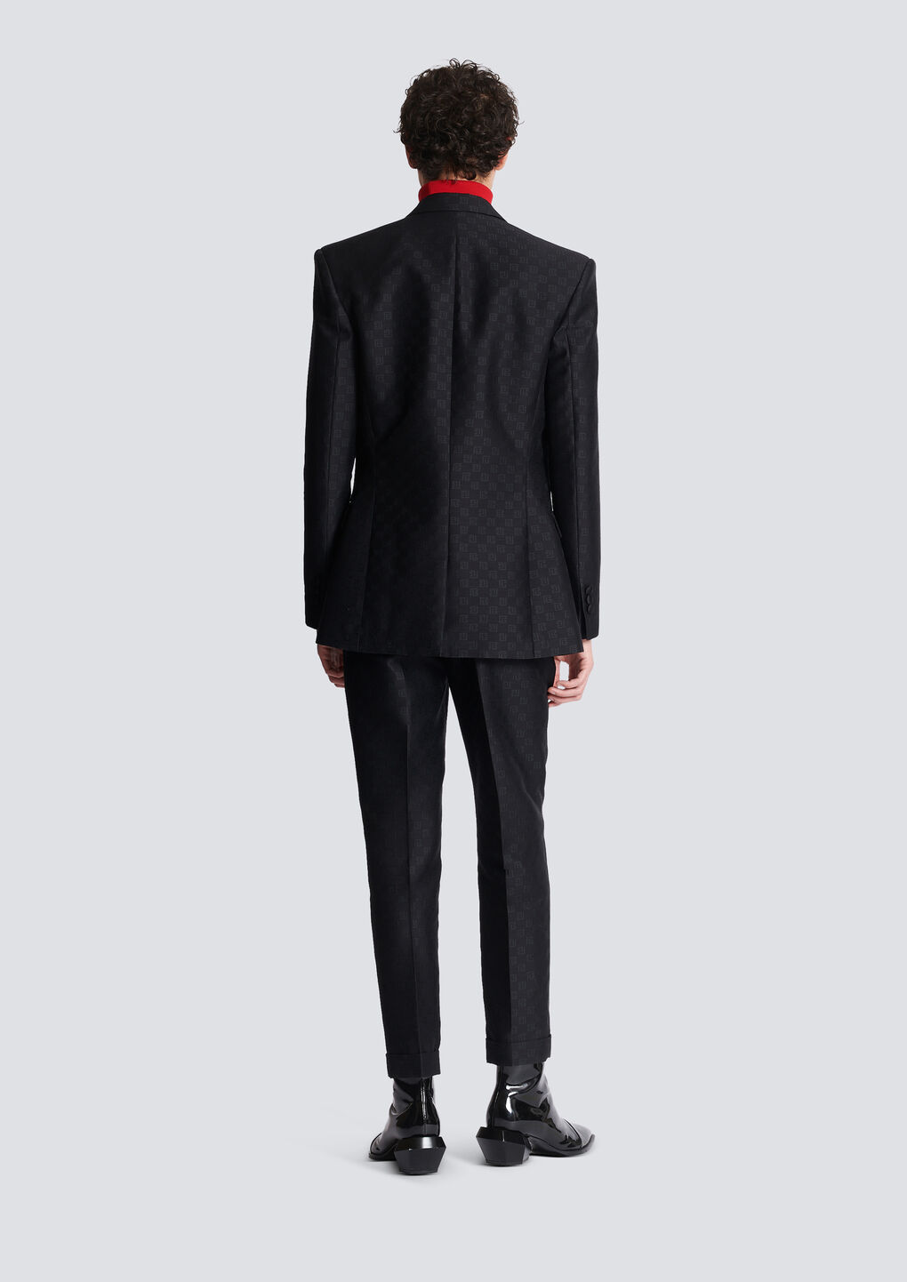 Balmain Mini Monogram-print Satin Blazer In Black
